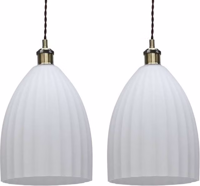 First Choice Lighting Hayes Set of 2 White Fluted Glass Dome Easy Fit Pendant Light Shades – 1