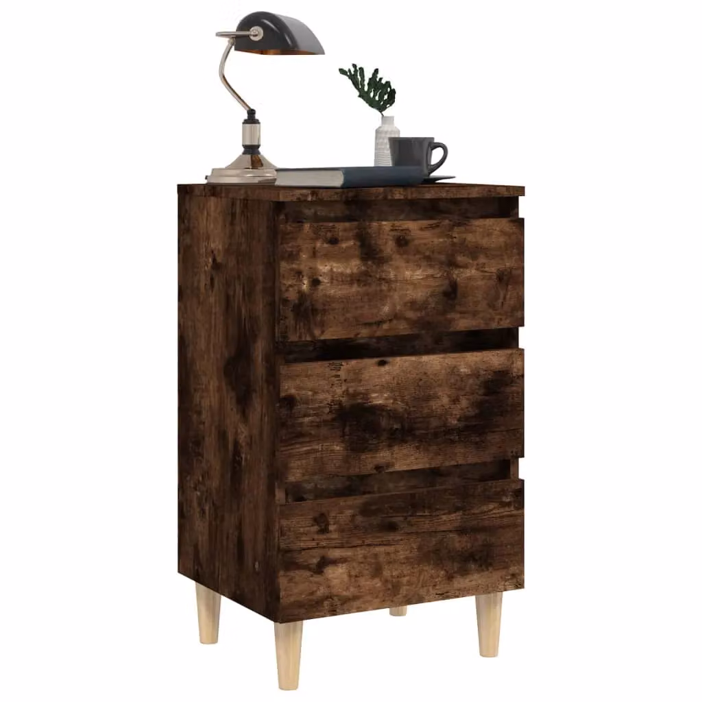 Berkfield Home Bedside Cabinet in Smoked Oak Brown with Solid Wood Legs W/D/H: 40 x 35 x 69 cm – 3