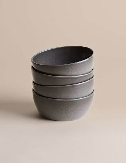 M&S Amberley Reactive Stoneware Cereal Bowls, Set of 4, Grey
