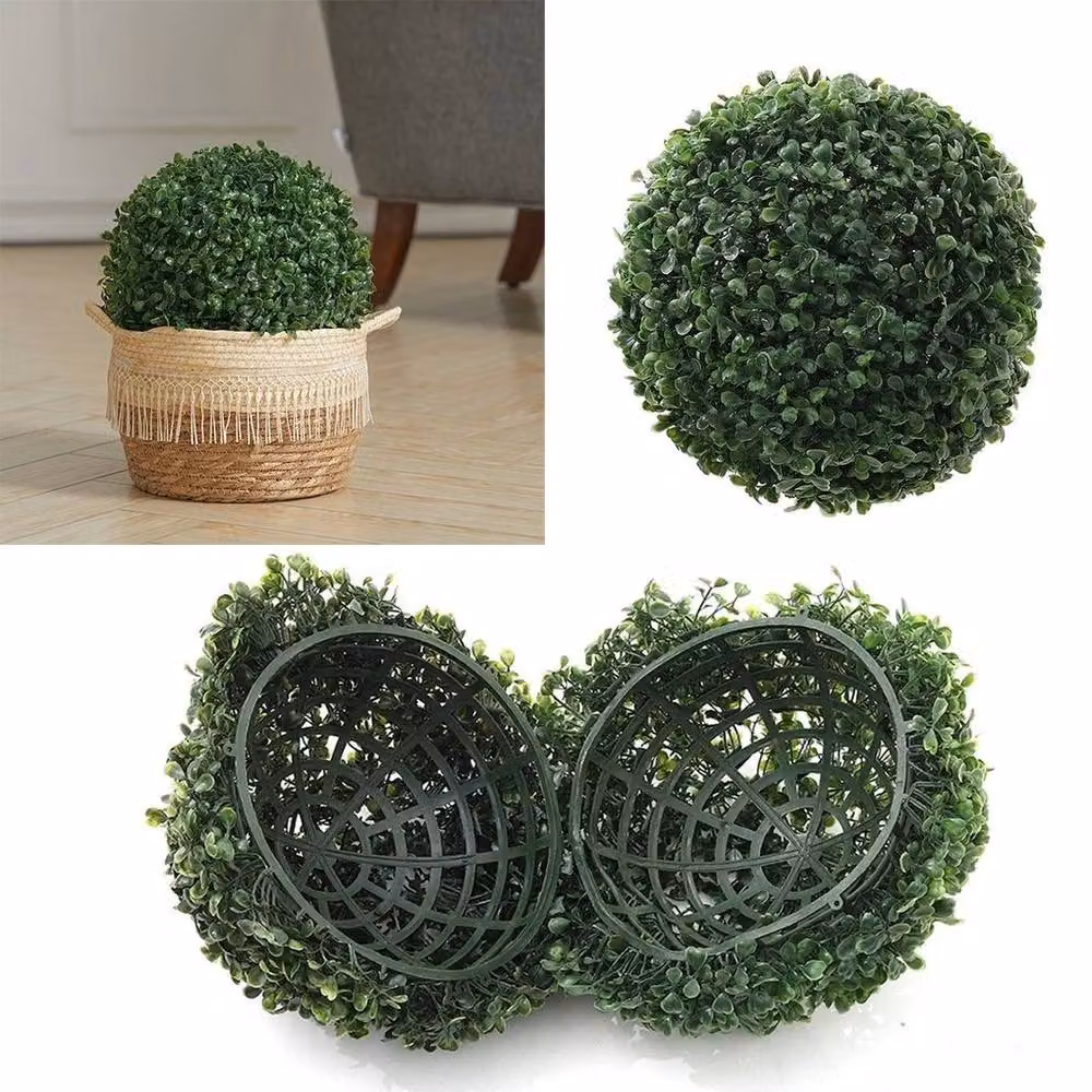 NESTLUNE Green Artificial Faux Boxwood Topiary Ball Potted Plant, W/D/H: 15 x 15 x 15 cm – 4