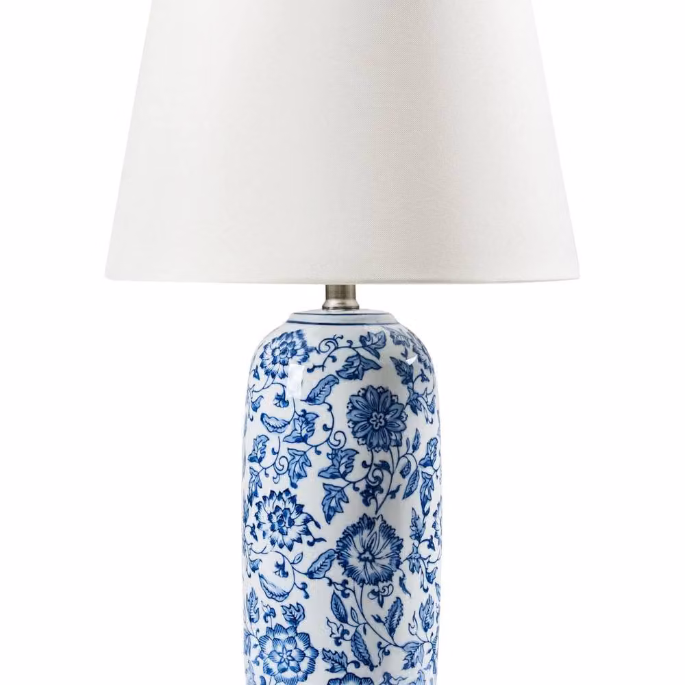 Wyld and Coco Blue Floral Ceramic Table Lamp with White Fabric Shade – 2
