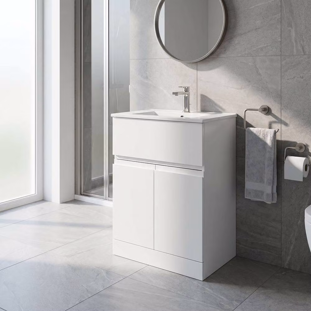 Balterley Mavesyn 2 Door 1 Drawer Freestanding Vanity Basin Unit, Satin White, W: 80 cm – 2