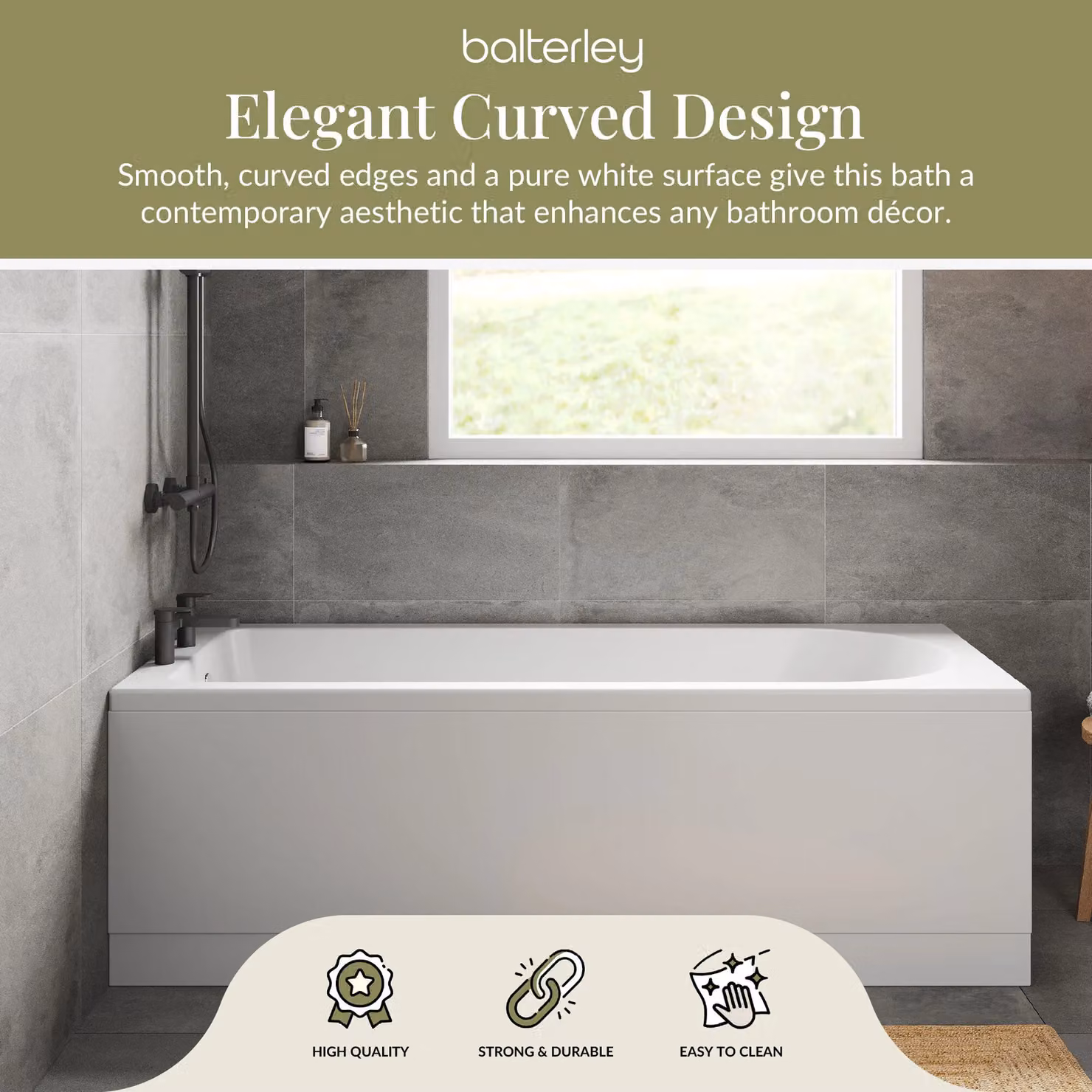 Balterley Round Single Ended Bath Set with Leg Set and Black Waste, White, W: 170 cm, D: 70 cm, H: 35 cm – 3