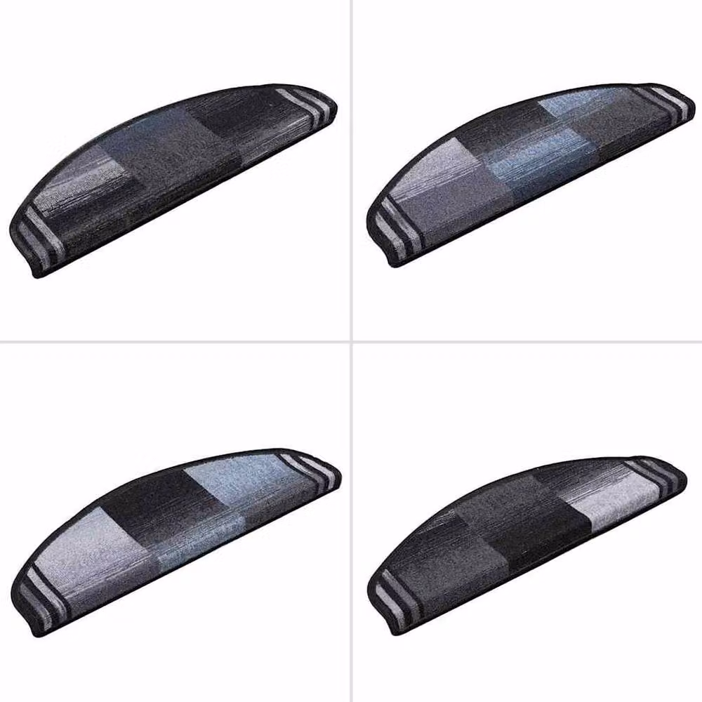 Berkfield Home Self-adhesive Stair Mats, 15 Pieces, Black and Grey, W: 65 cm, D: 21 cm, H: 4 cm – 4