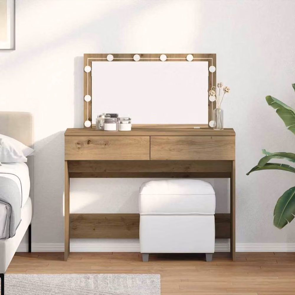 Berkfield Home Artisan Oak Dressing Table with Hollywood LED in Brown, W/D/H: 100 x 40 x 120 cm – 2
