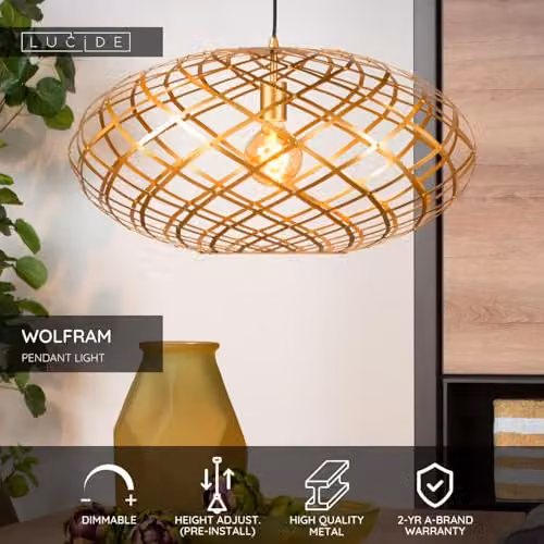 Lucide Wolfram Pendant Light in Gold/Brass, Diameter: 65 cm – 2