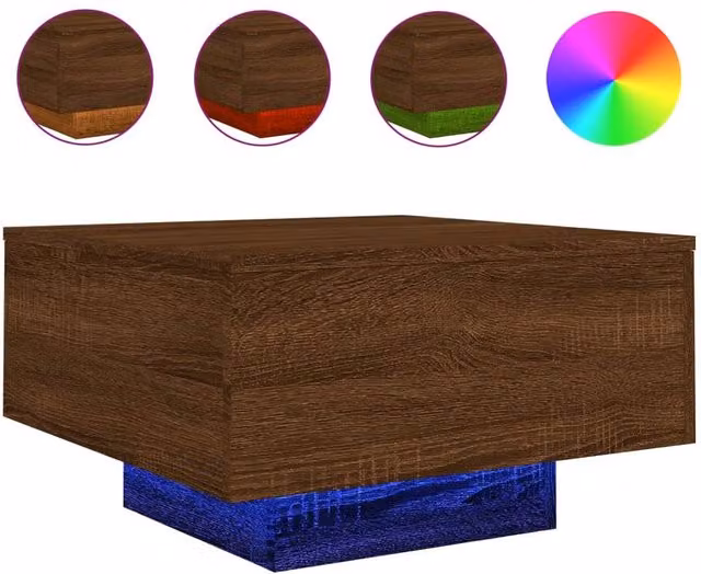 Berkfield Home Modern Square Coffee Table with LED Lights in Brown Oak, W/D/H: 55 x 55 x 31 cm – 1