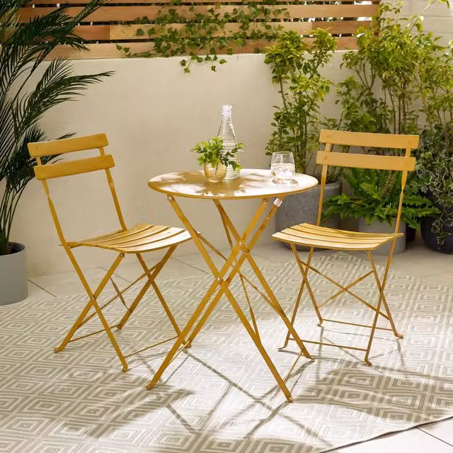 FurnitureboxUK Cabo 2 Seat Bistro Set in Matt Yellow Metal