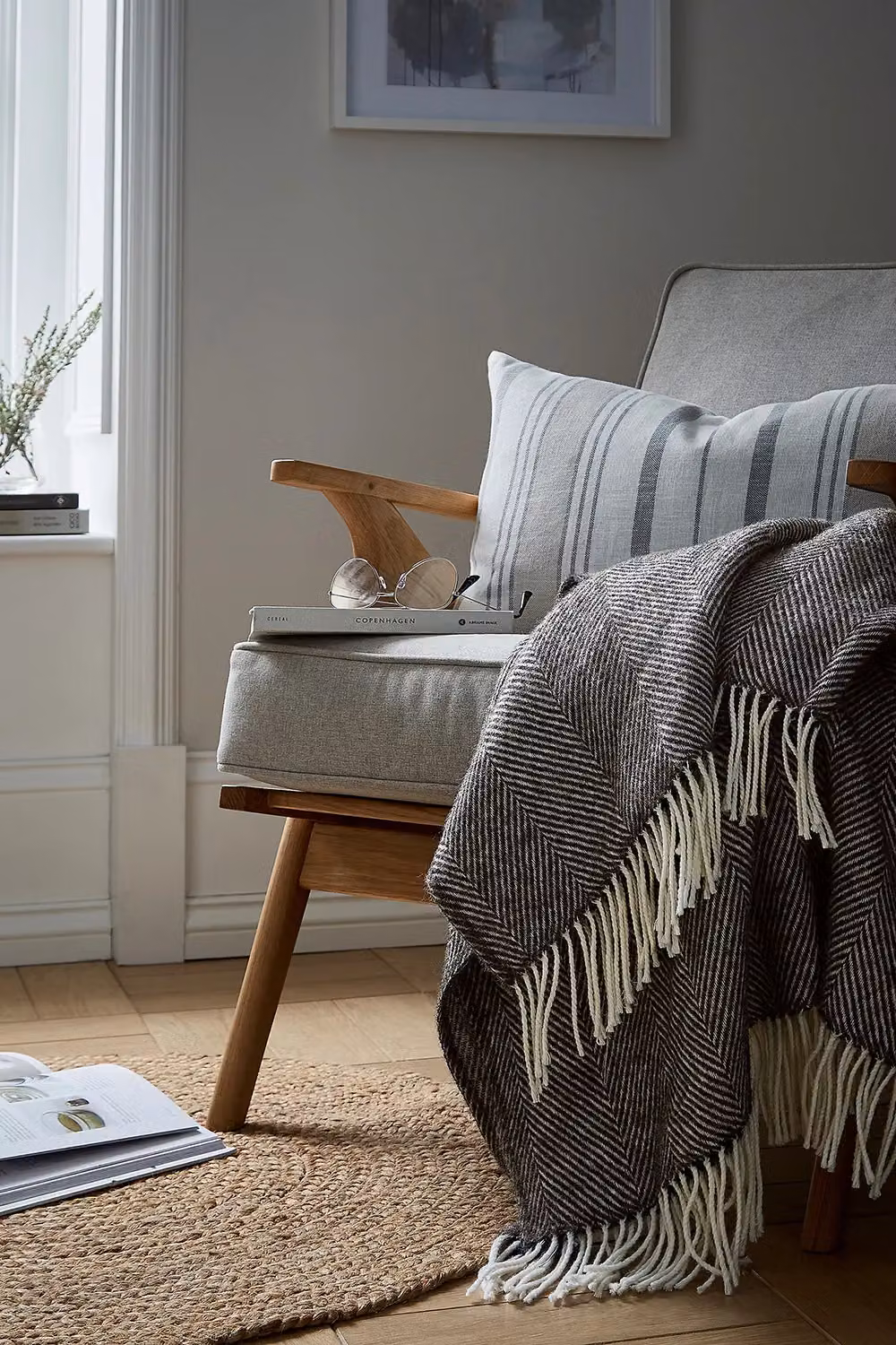 Murmur Ennis Woven Wool Throw with Fringes, Grey, W/D/H: 130 x 170 cm – 2