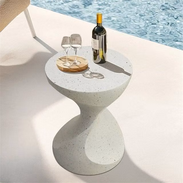 VOGREX White Concrete Twist Side Table and Garden Stool Accent for Indoor and Outdoor Use – 1