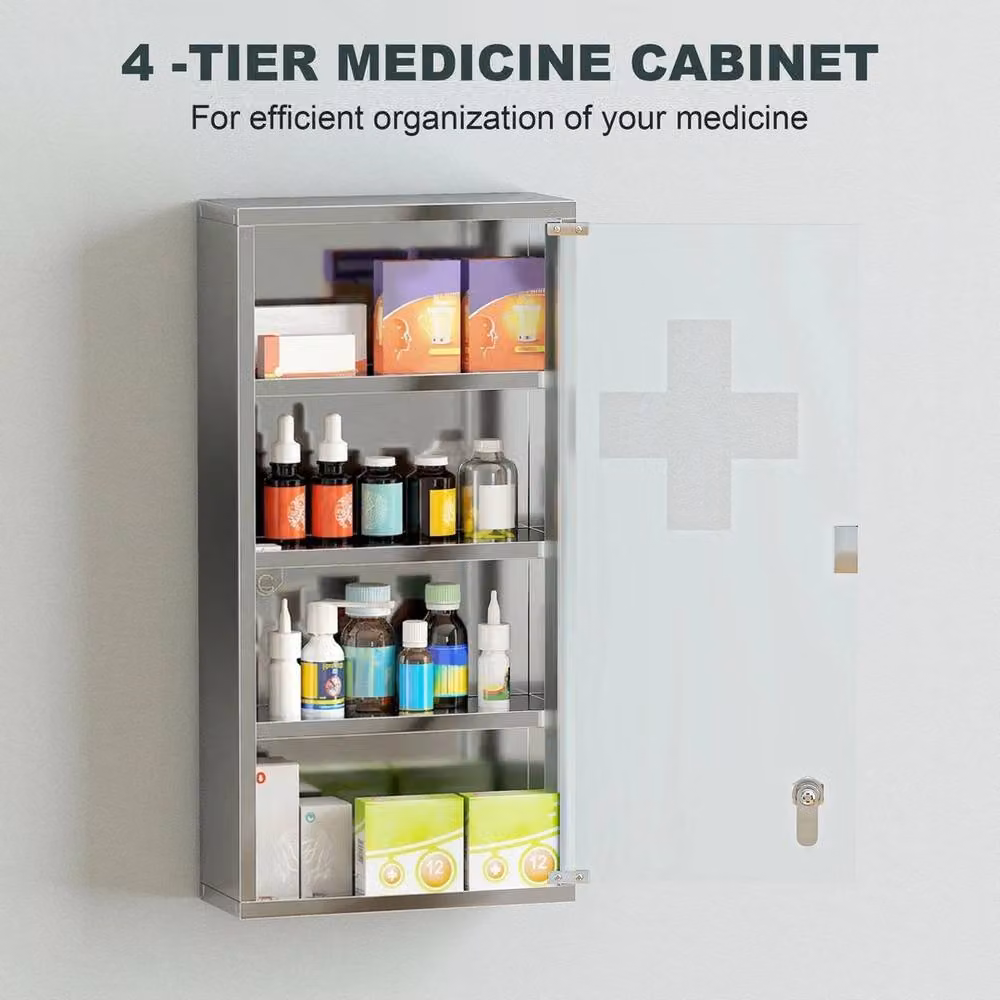 NESTLUNE Stainless Steel Medicine Cabinet in Silver with Glass Doors, W/D/H: 100 x 15 x 15 cm – 2