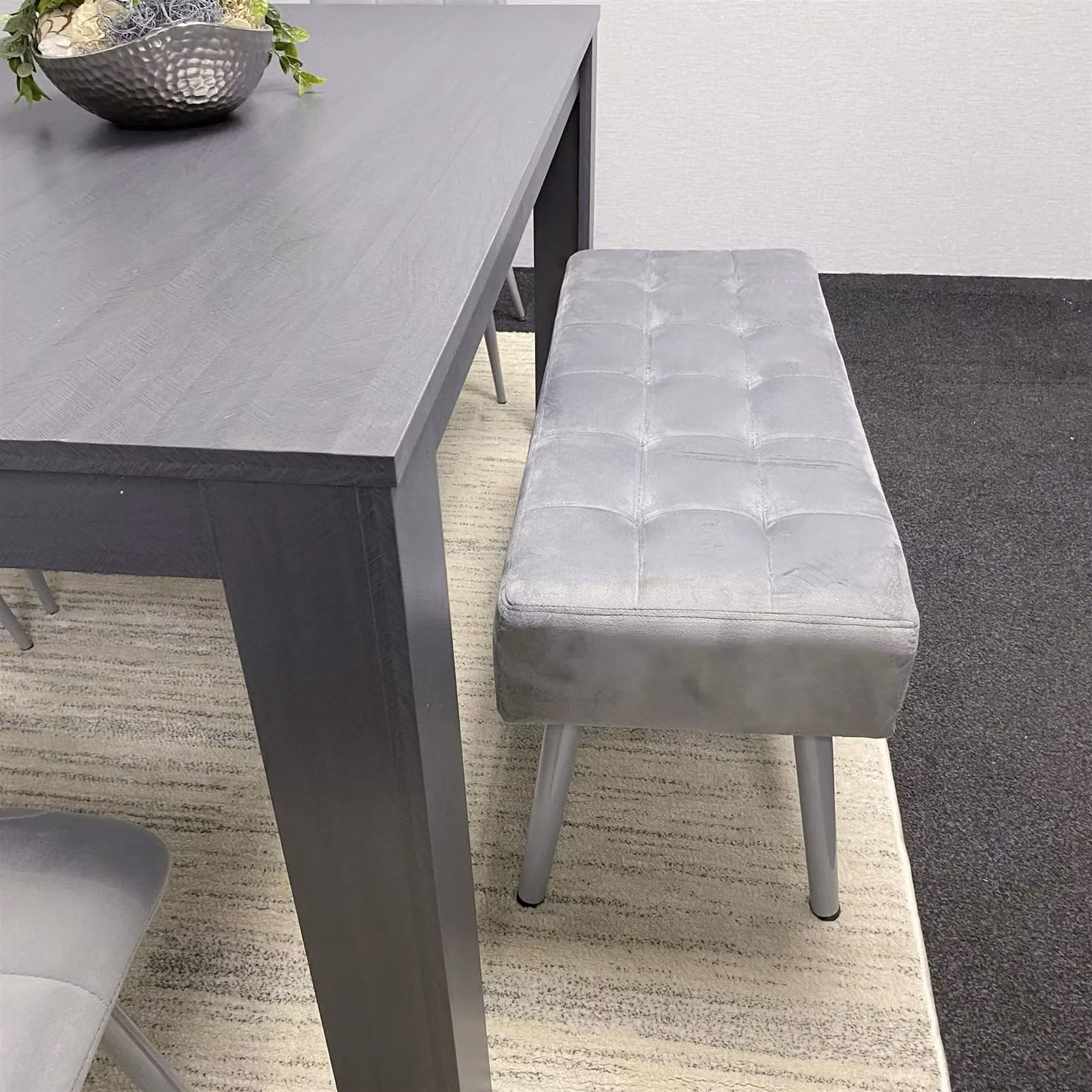KOSY KOALA Modern Dining Set with Rectangular Table, 4 Grey Velvet Chairs and Bench in Brown and Grey – 2