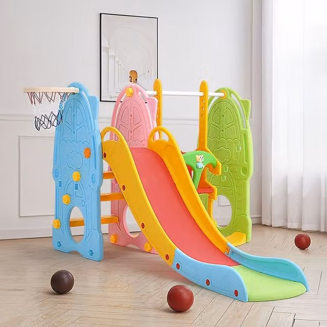 3 in 1 Multicolour Toddler Swing and Slide Playset with Built-in Music Player and Light and Sound Effects