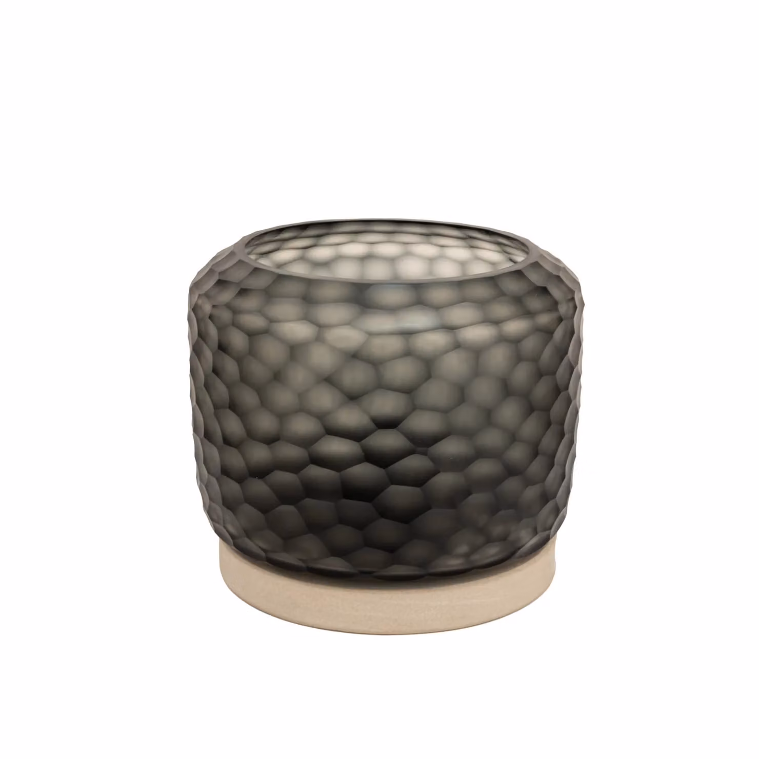 Dome Deco FOGO Hurricane S Grey Glass Geometric Tabletop Candle Holder for Tealights and Pillar Candles