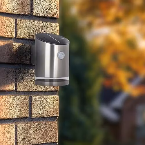 Luceco Solar Guardian LED Outdoor Wall Lantern with PIR Motion and Dusk Sensor, Stainless Steel, Grey – 3
