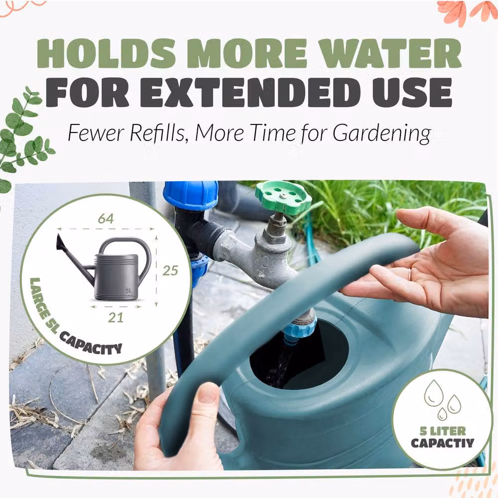 Keplin 5L Plastic Watering Can with Stainless Steel Sprinkler Rose, Green – 6