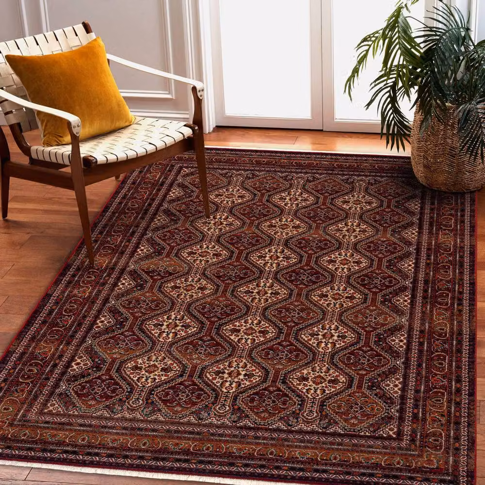 RugsX Red Wool Keshan Oriental Rectangular Rug, W: 80 cm, L: 145 cm – 3