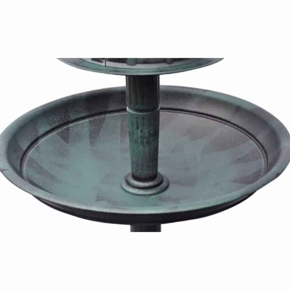 Berkfield Home Round Metal Bird Bath and Feeder with Solar Light in Green – 2