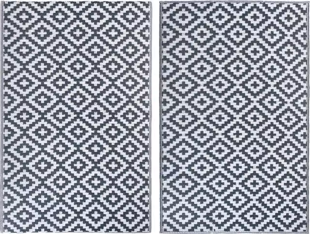 Gardenisita Grey Geometric Patterned Outdoor Garden Rug with UV Resistance and Reversible Design