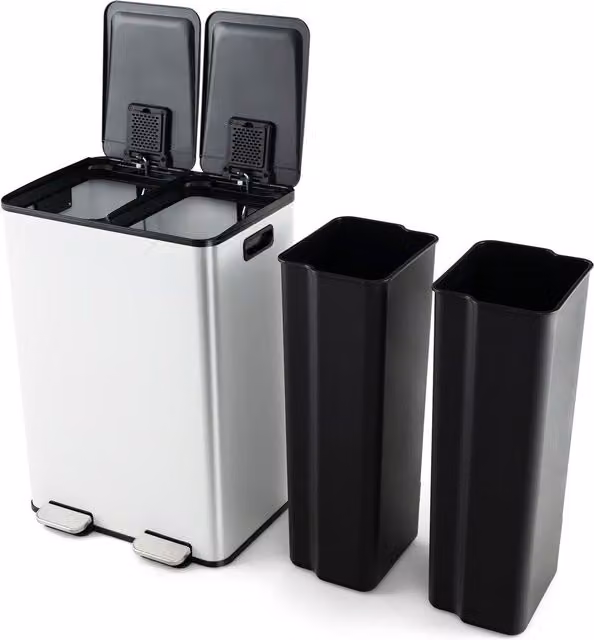 Costway White Stainless Steel Recycle Pedal Kitchen Bin with Soft Close and Fingerprint Proof Finish, 60.0 l