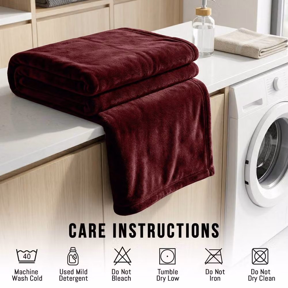 Pamposh Reversible Flannel Fleece Blanket and Throw in Burgundy – 10