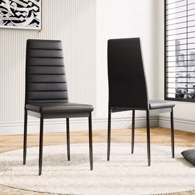 Livingandhome Set of 2 Modern Faux Leather Armless High Back Dining Chairs in Black