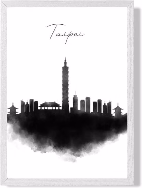 ARTZE Taipei Watercolour Skyline City Framed Print, Black Frame