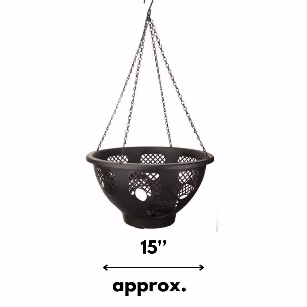 Marco Paul Black Plastic Hanging Basket Planter with Integrated Cut Out Sections, Diameter: 38.1 cm – 3