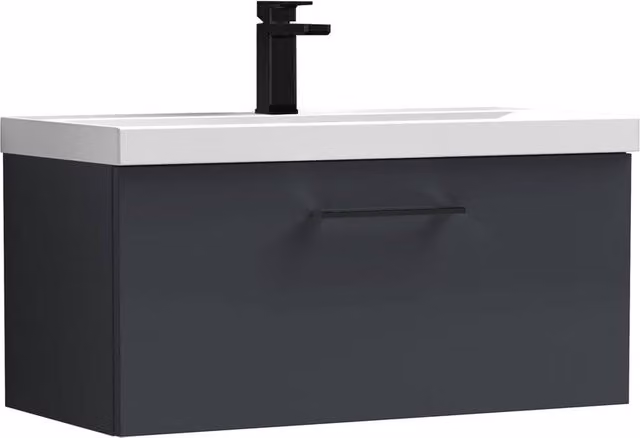 Balterley 800mm Wall Hung 1 Drawer Vanity Basin Unit in Dark Grey with Black Handle – 1