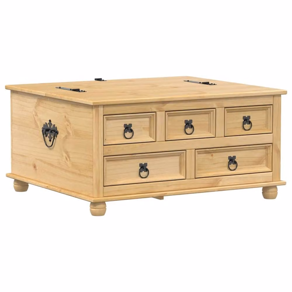 Berkfield Home Corona Storage Box in Light Tan Waxed Solid Pine, W: 90 cm, D: 78 cm, H: 45 cm – 2