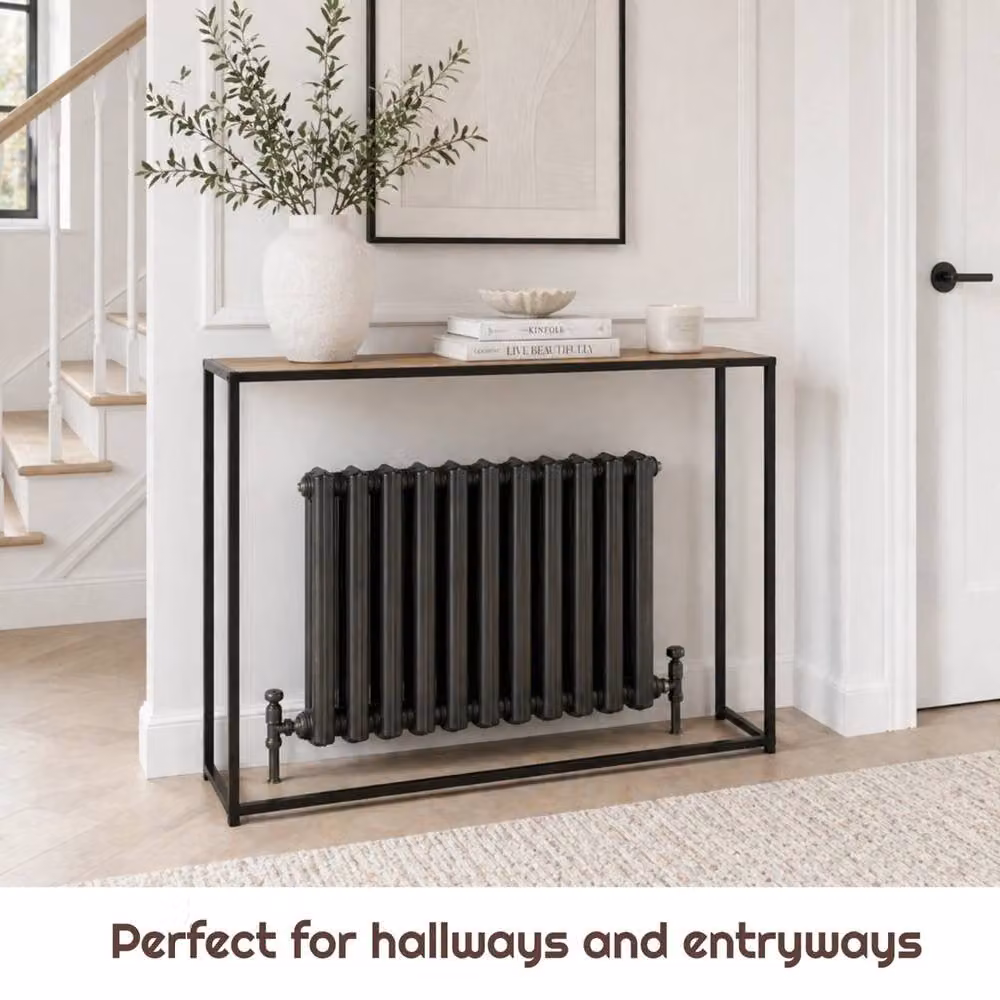 FORGEVIO Radiator Console Table with Wooden Shelf and Black Metal Legs, W/D/H: 105 x 20 x 82 cm – 3
