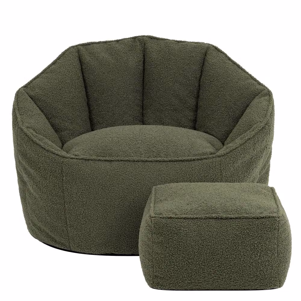 ICON Boucle Sirena Accent Chair and Footstool Bundle in Green – 3