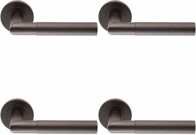 Loops 4x Pair Knurled Round Bar Handles with Round Rose in Matt Black with Concealed Fixings – 1