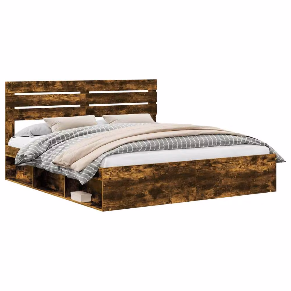 Berkfield Home Smoked Oak Bed Frame in Brown, Solid Pine and Wood, W/D/H: 200 x 200 cm – 2