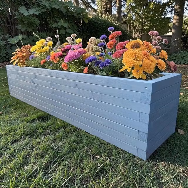 Bespoke Outdoor Rustic Wooden Garden Planter Trough in Coastal Blue, W: 60 cm, H: 210 cm