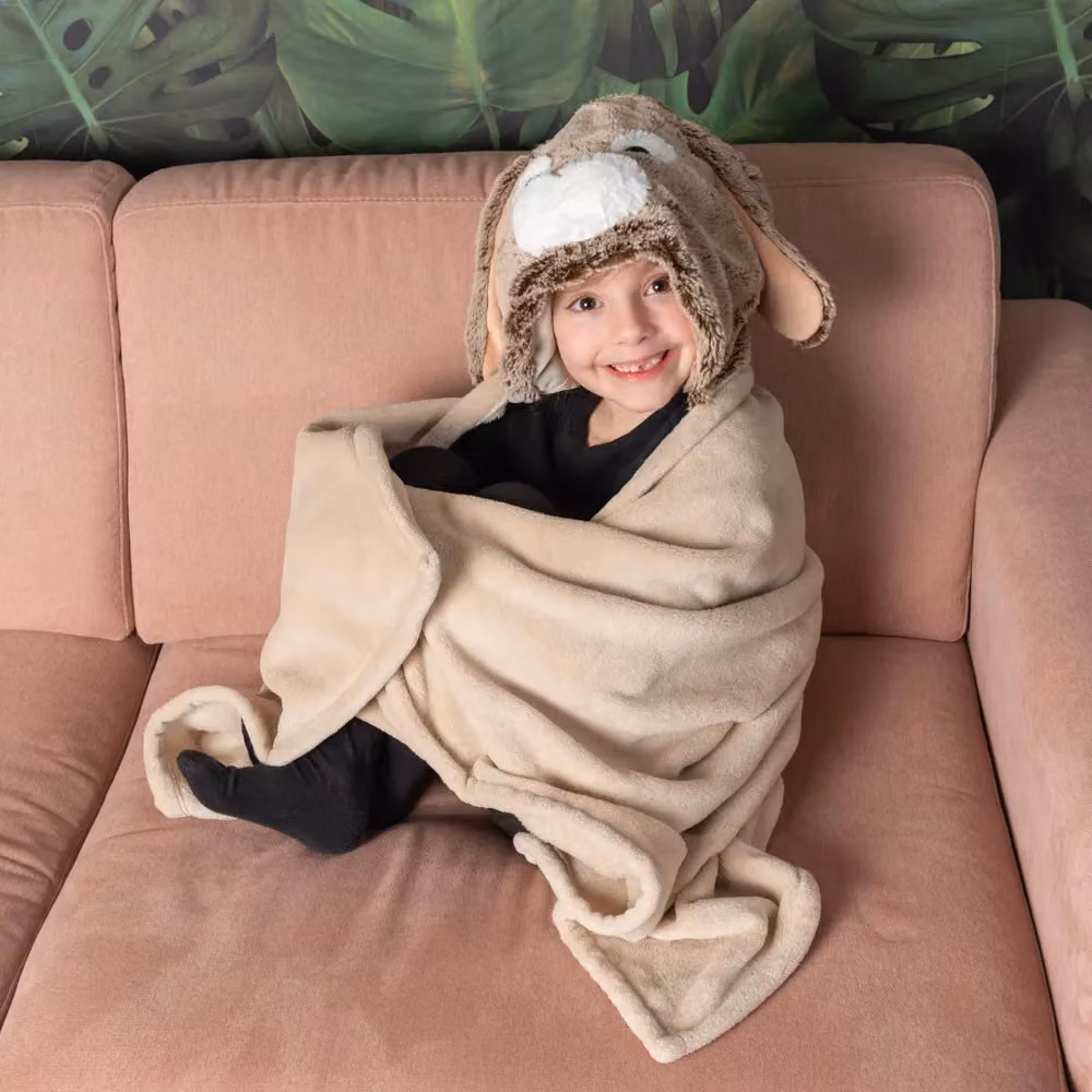 Noxxiez Bunny Rabbit Hooded Fleece Animal Blanket in Beige – 2