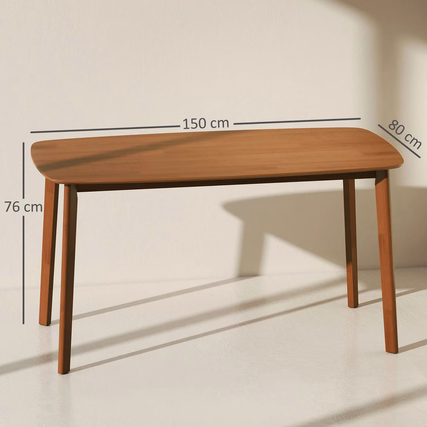 HOMCOM Rectangular Dining Table with Rounded Corners, Brown, W: 150 cm, D: 80 cm, H: 76 cm – 3