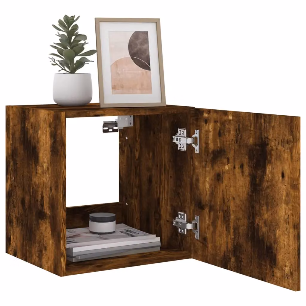 Berkfield Home Modern Smoked Oak TV Wall Cabinets with Integrated LED Lighting, 2 Pack, Brown, W/D/H: 40.5 x 35 x 40.5 cm – 3