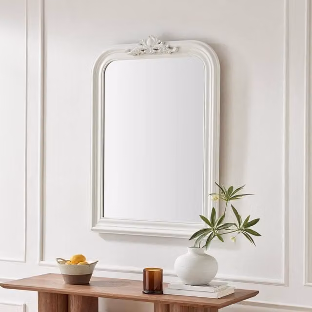 FurnitureboxUK Francis White Wood Large Hanging Arch Overmantle Mirror, W: 110 cm, H: 74 cm