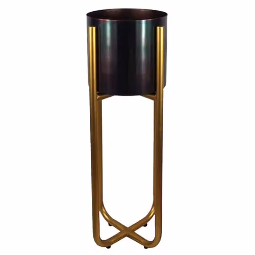Botanik Tall Gold Stand with Iridescent Rainbow Metal Planter, H 62 cm x W 18 cm x D 18 cm