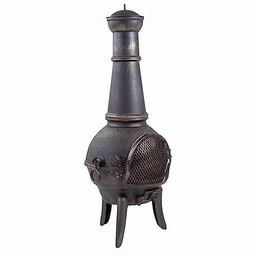 Charles Bentley Cast Iron and Steel Mesh Chiminea Patio Heater, Black, Height: 120 cm – 3