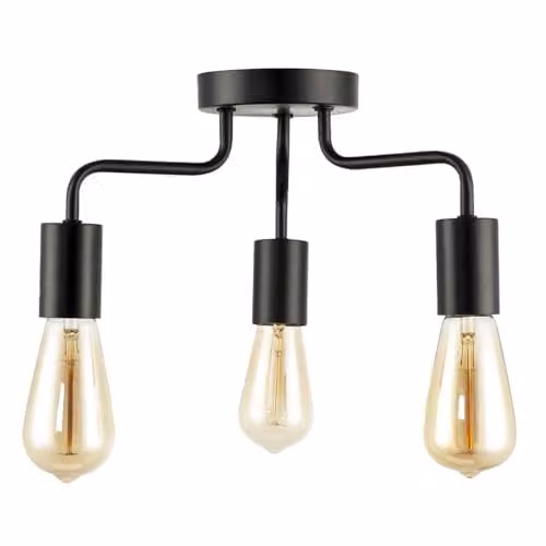 Happy Homewares Modern Black Metal Semi Flush Ceiling Light, W/D/H: 36 x 17 x 3 cm