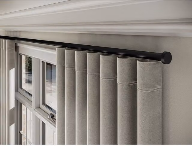 New Edge Blinds Styleline 28mm Gliding Curtain Pole Set with Stud End, Black, Width: 360 cm