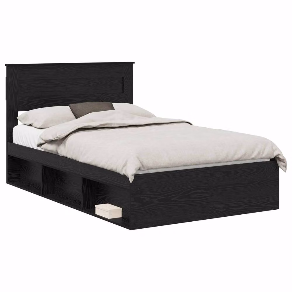 Berkfield Home Modern Bed Frame with Headboard in Black Solid Pine Wood, W: 135 cm x L: 190 cm – 2