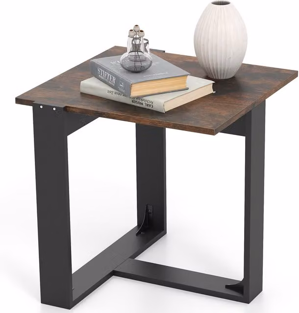 Gymax Industrial Square Side Table with T-Shaped Metal Base in Brown