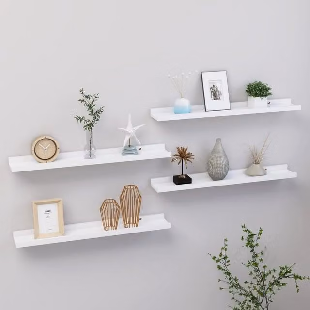 Berkfield Home White Wall Mounted Shelves, 4 Piece Set, W: 60 cm, D: 9 cm, H: 3 cm