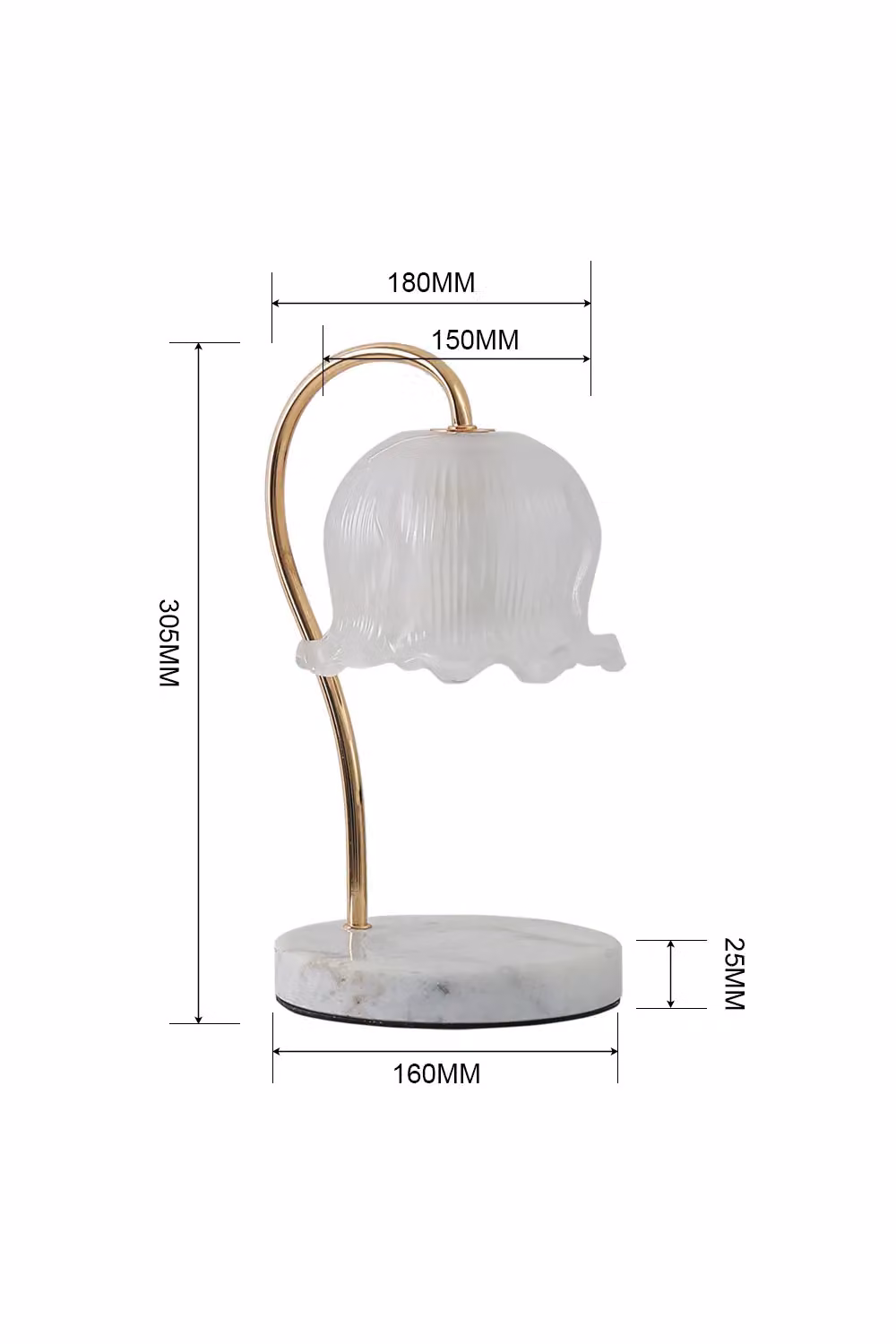 H&O Direct Flower-Shaped Glass Bedside Lamp Candle Warmer in Transparent and Multicolour with Marble and Gold Details – 3