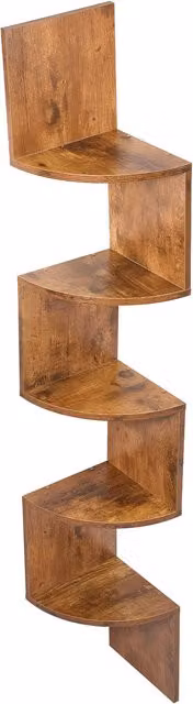 Livingandhome 5 Tier Rustic Wood Grain Floating Corner Wall Shelf in Brown