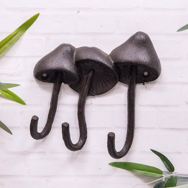 Annibells Black Metal Mushroom Wall Hooks for Indoor and Outdoor Use