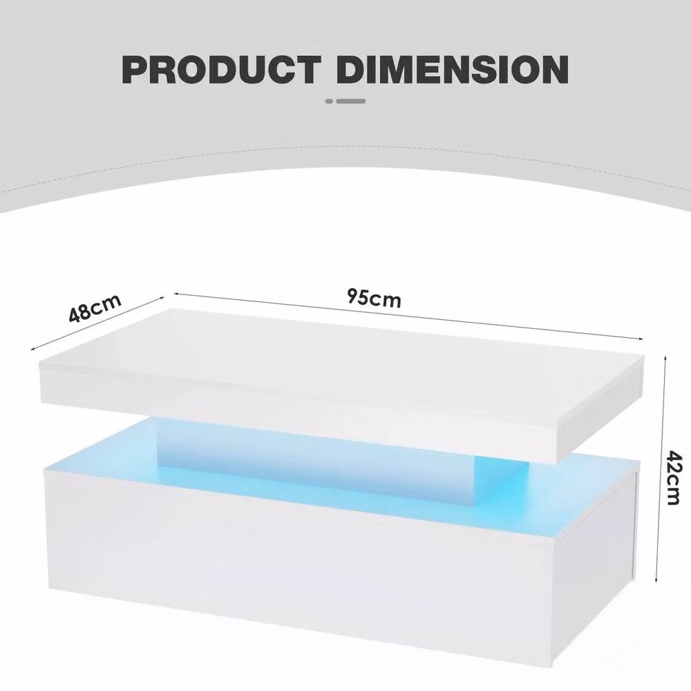 EONLION Modern LED Coffee Table with 2 Drawers in White, Width: 100 cm – 2
